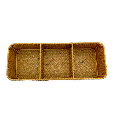 Handwoven Rattan Storage Organizer – 3 Compartment Basket for Kitchen & Office
