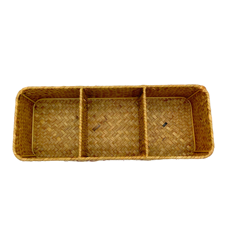 Handwoven Rattan Storage Organizer – 3 Compartment Basket for Kitchen & Office